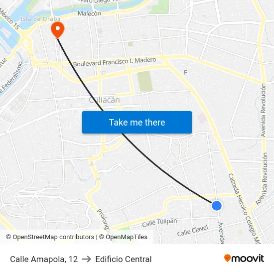 Calle Amapola, 12 to Edificio Central map