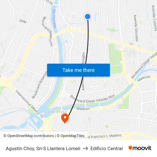 Agustín Choy, Sn-S Llantera Lomeli to Edificio Central map