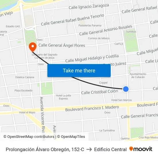 Prolongación Álvaro Obregón, 152-C to Edificio Central map