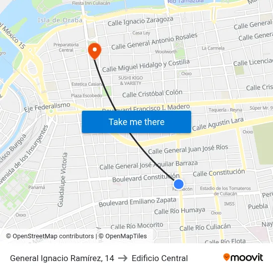 General Ignacio Ramírez, 14 to Edificio Central map