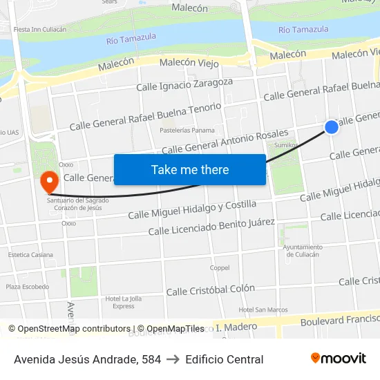 Avenida Jesús Andrade, 584 to Edificio Central map