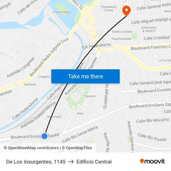 De Los Insurgentes, 1145 to Edificio Central map