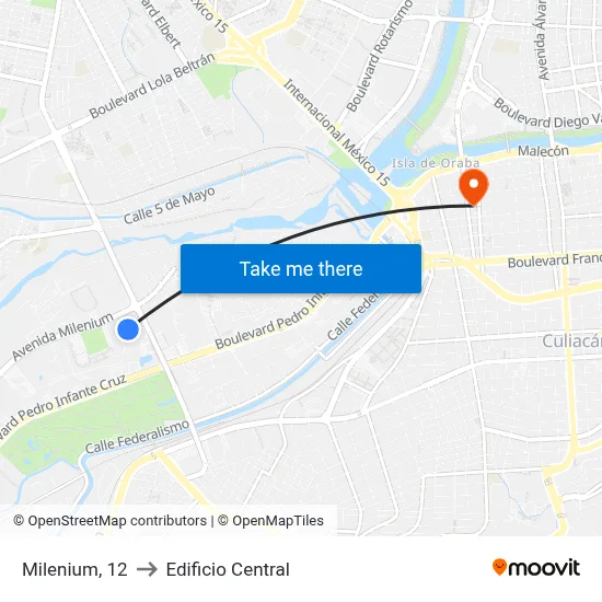 Milenium, 12 to Edificio Central map