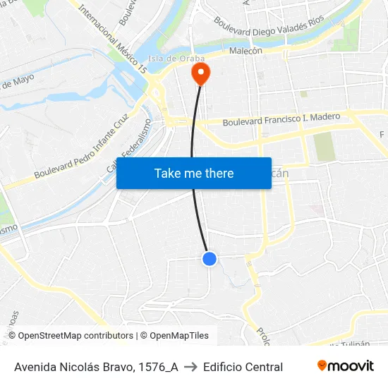 Avenida Nicolás Bravo, 1576_A to Edificio Central map