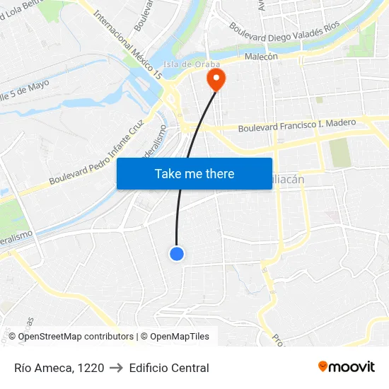 Río Ameca, 1220 to Edificio Central map