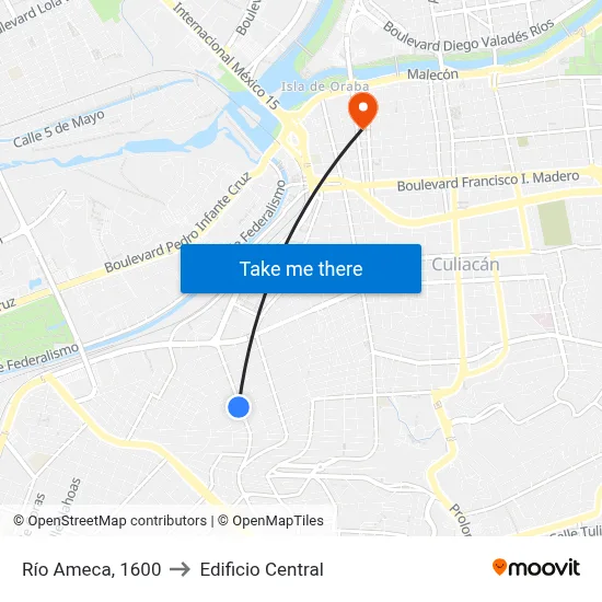Río Ameca, 1600 to Edificio Central map