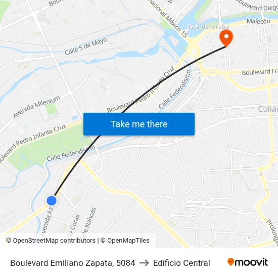 Boulevard Emiliano Zapata, 5084 to Edificio Central map