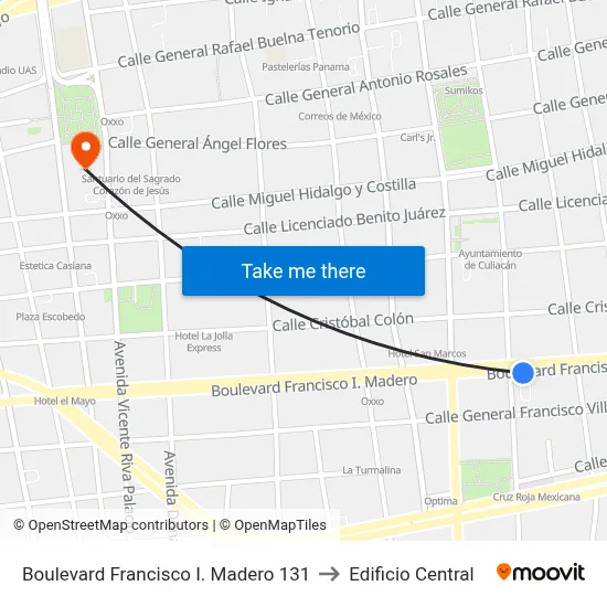 Boulevard Francisco I. Madero 131 to Edificio Central map