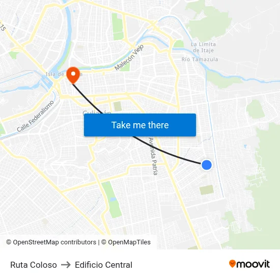 Ruta Coloso to Edificio Central map