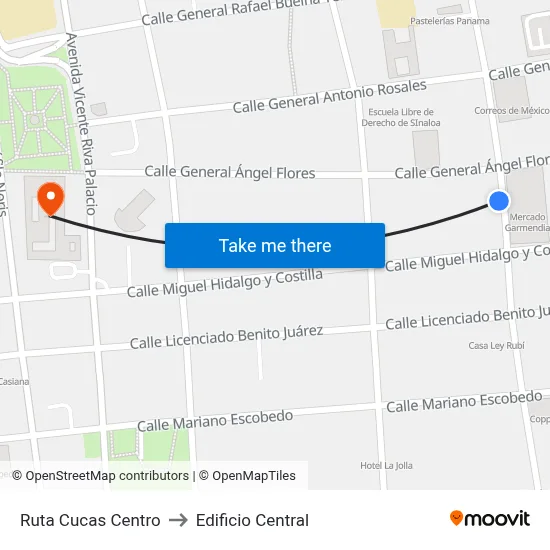 Ruta Cucas Centro to Edificio Central map