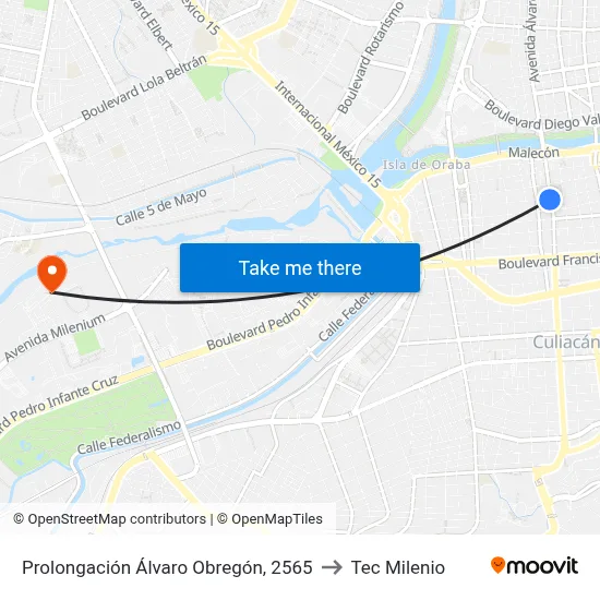 Prolongación Álvaro Obregón, 2565 to Tec Milenio map