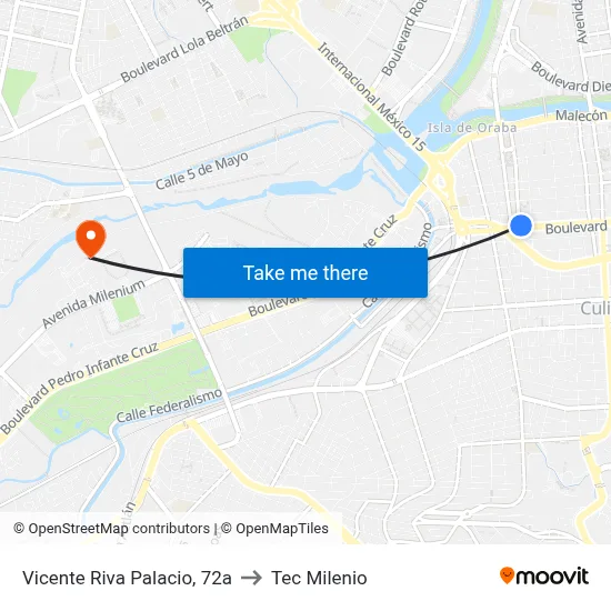 Vicente Riva Palacio, 72a to Tec Milenio map