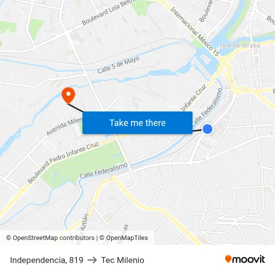 Independencia, 819 to Tec Milenio map