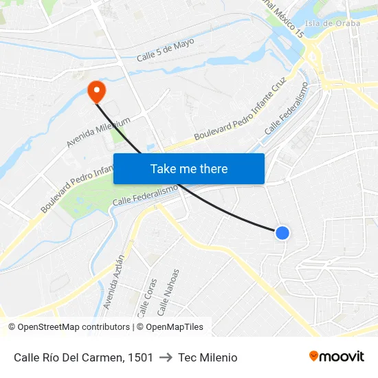 Calle Río Del Carmen, 1501 to Tec Milenio map