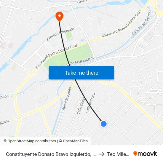 Constituyente Donato Bravo Izquierdo, 2106 to Tec Milenio map