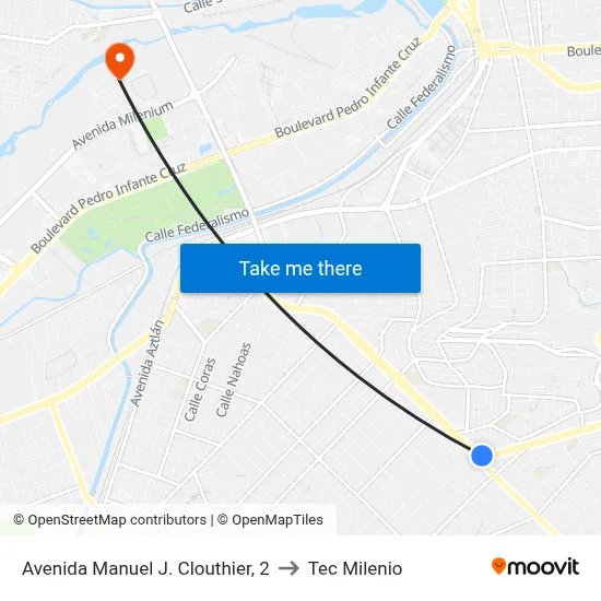 Avenida Manuel J. Clouthier, 2 to Tec Milenio map