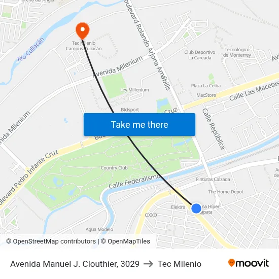 Avenida Manuel J. Clouthier, 3029 to Tec Milenio map