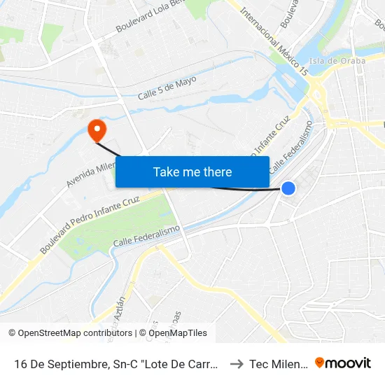 16 De Septiembre, Sn-C "Lote De Carros" to Tec Milenio map