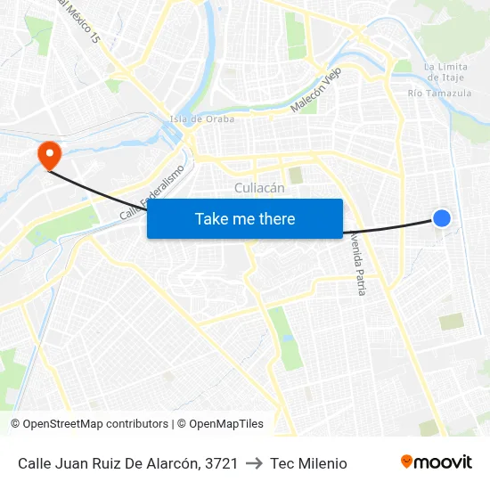 Calle Juan Ruiz De Alarcón, 3721 to Tec Milenio map