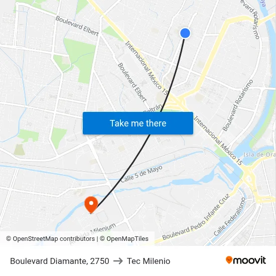 Boulevard Diamante, 2750 to Tec Milenio map