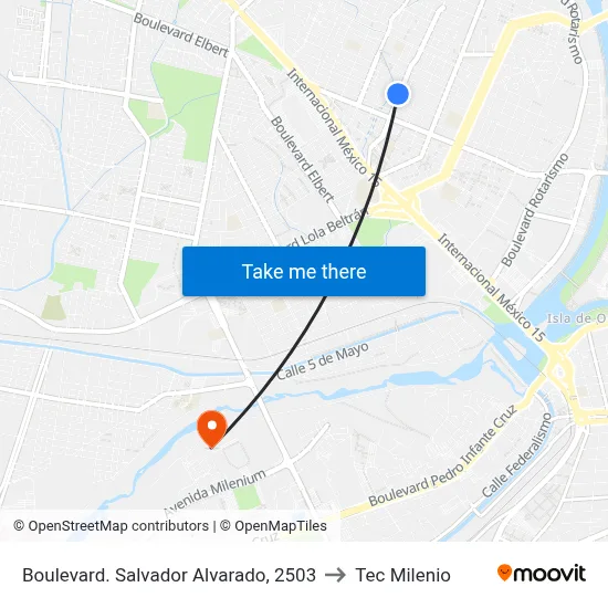 Boulevard. Salvador Alvarado, 2503 to Tec Milenio map