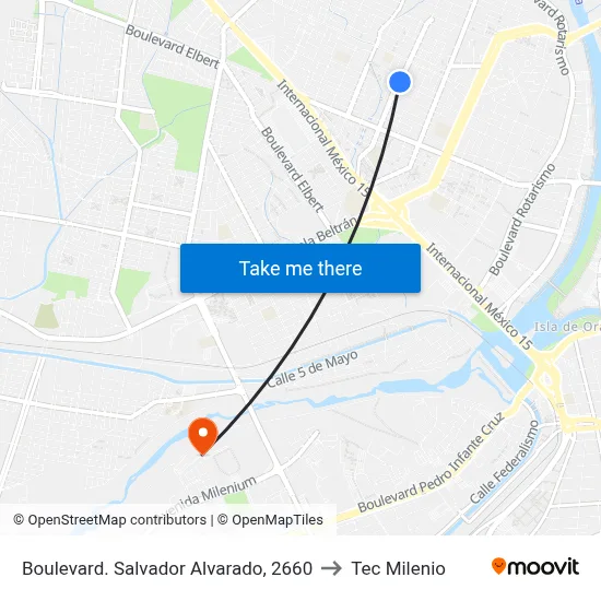 Boulevard. Salvador Alvarado, 2660 to Tec Milenio map