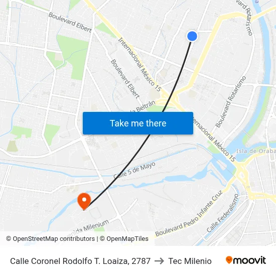 Calle Coronel Rodolfo T. Loaiza, 2787 to Tec Milenio map