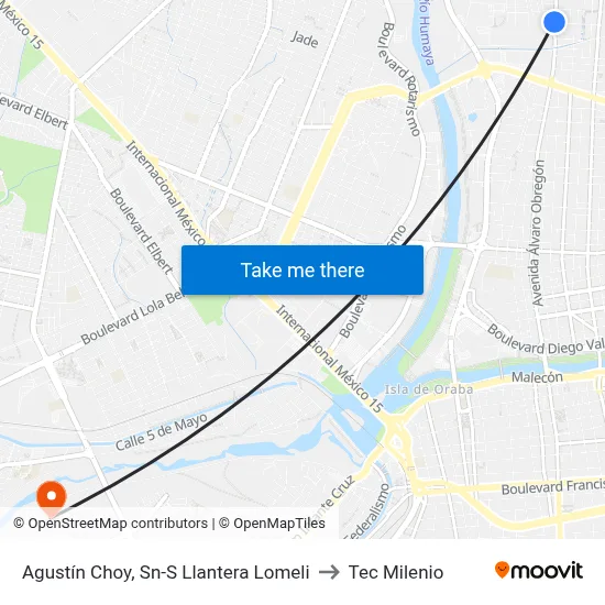 Agustín Choy, Sn-S Llantera Lomeli to Tec Milenio map