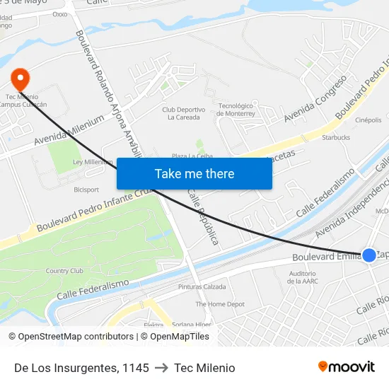De Los Insurgentes, 1145 to Tec Milenio map