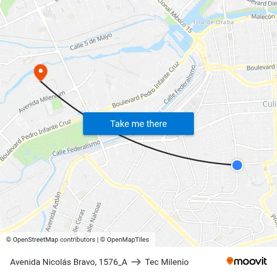 Avenida Nicolás Bravo, 1576_A to Tec Milenio map