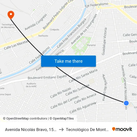 Avenida Nicolás Bravo, 1576_A to Tecnológico De Monterrey map
