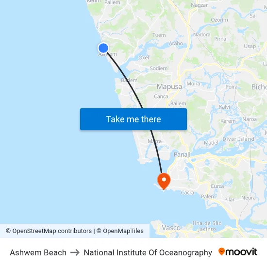 Ashwem Beach to National Institute Of Oceanography map