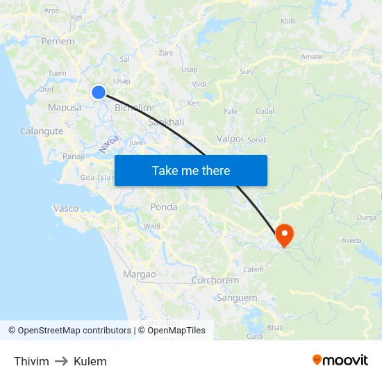 Thivim to Kulem map