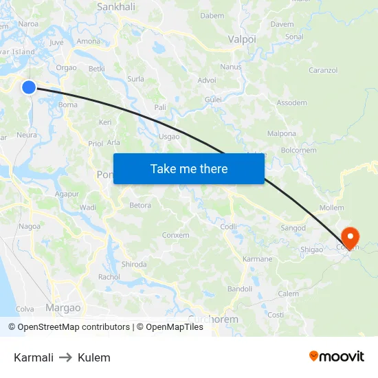 Karmali to Kulem map