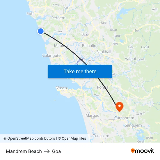 Mandrem Beach to Goa map