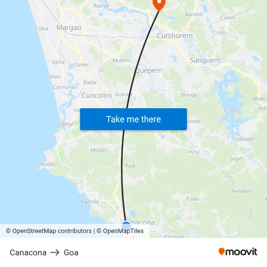Canacona to Goa map