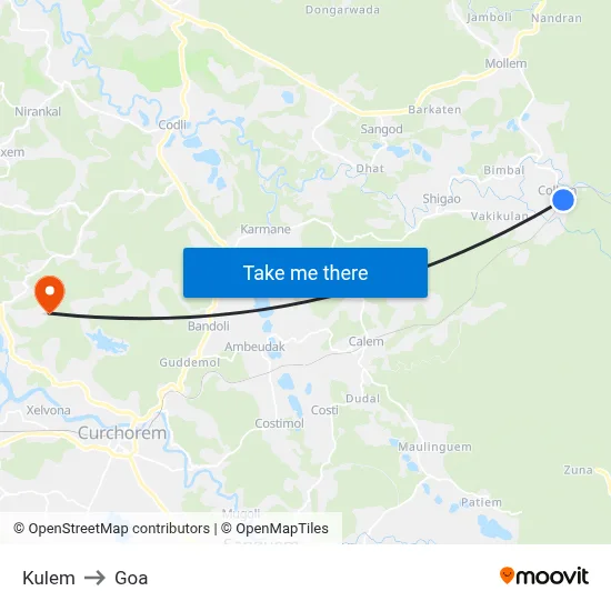 Kulem to Goa map