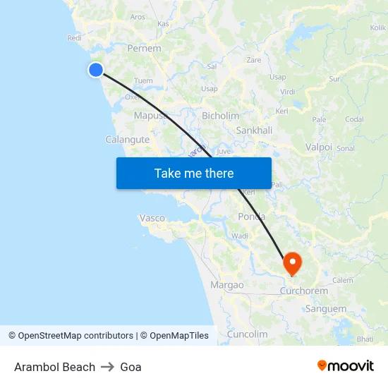 Arambol Beach to Goa map