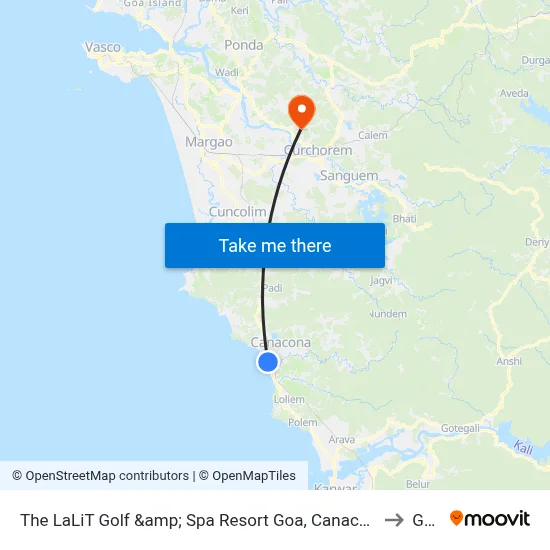 The LaLiT Golf &amp; Spa Resort Goa, Canacona to Goa map