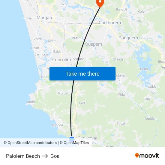 Palolem Beach to Goa map