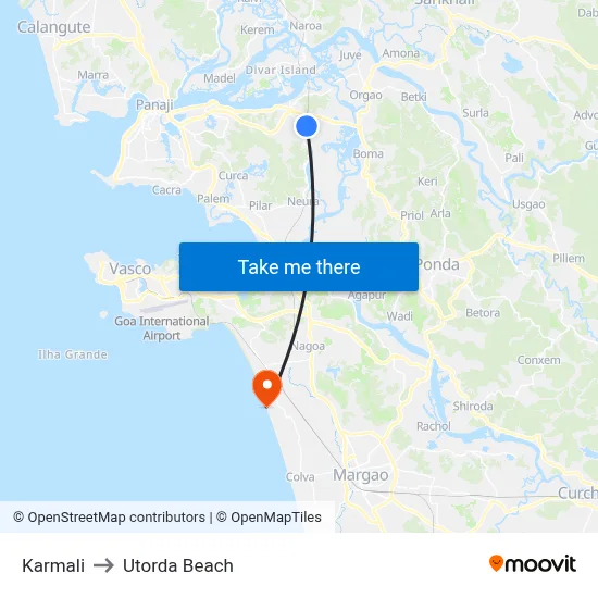 Karmali to Utorda Beach map