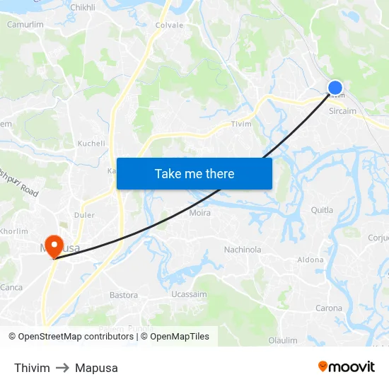 Thivim to Mapusa map