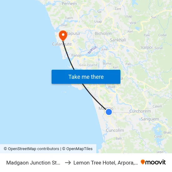 Madgaon Junction Station to Lemon Tree Hotel, Arpora, Goa map