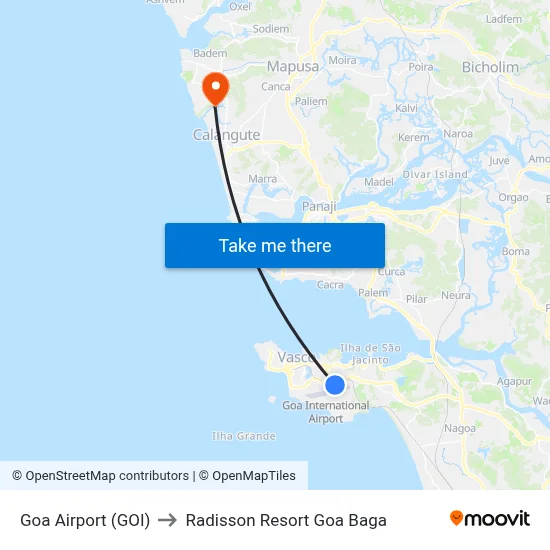 Goa Airport (GOI) to Radisson Resort Goa Baga map