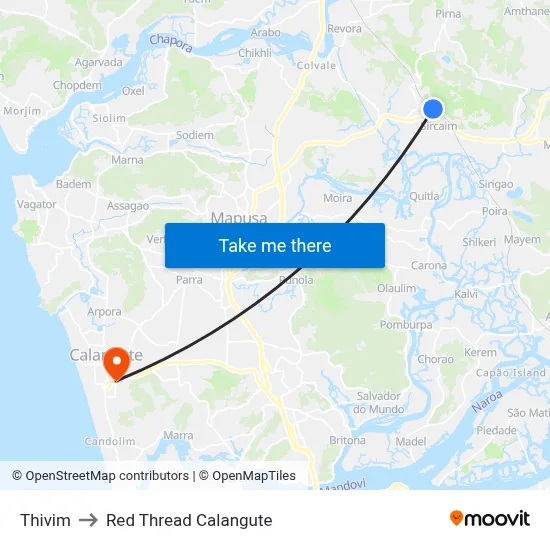 Thivim to Red Thread Calangute map