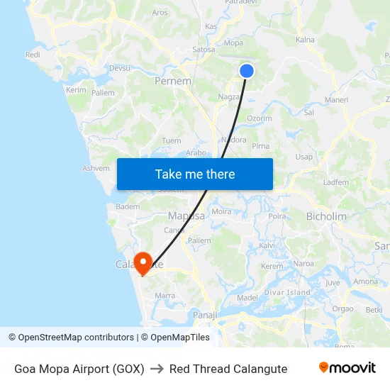Goa Mopa Airport (GOX) to Red Thread Calangute map