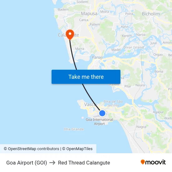 Goa Airport (GOI) to Red Thread Calangute map