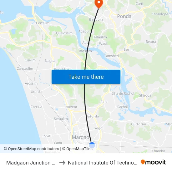 Madgaon Junction Station to National Institute Of Technology Goa map