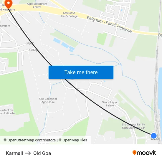 Karmali to Old Goa map