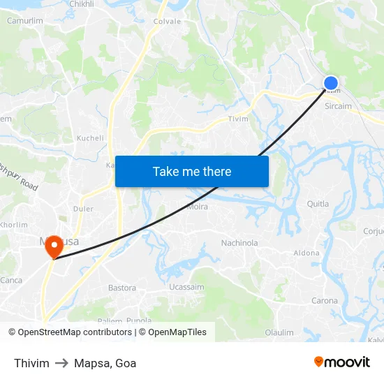 Thivim to Mapsa, Goa map